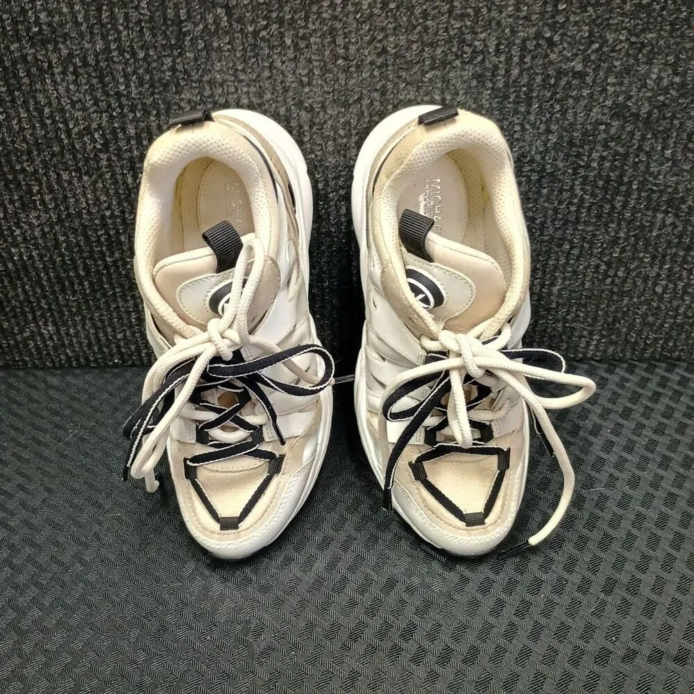 Michael Kors Chunky White/black Fashion Sneakers Women's Size6M Dual lace #SG19J